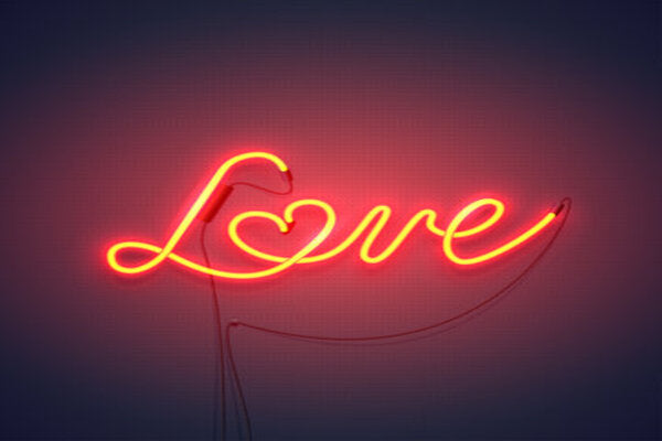 Neon Love Sign with Orange Color.