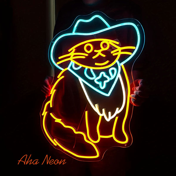 Cowboy Cat Neon Wall Art