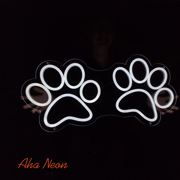 Dog Paw Neon Sign - White