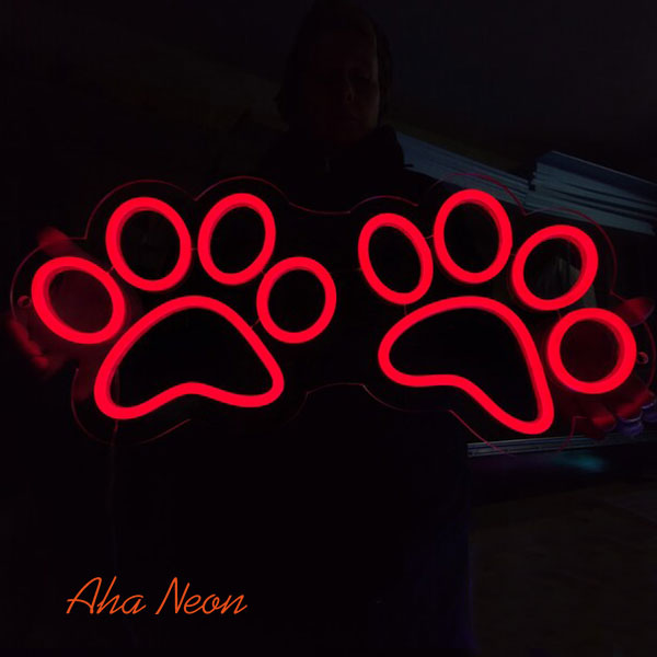 Dog Paw Neon Sign - Red