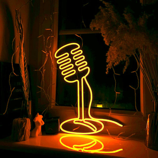 Microphone Neon Sign - Gold Yellow