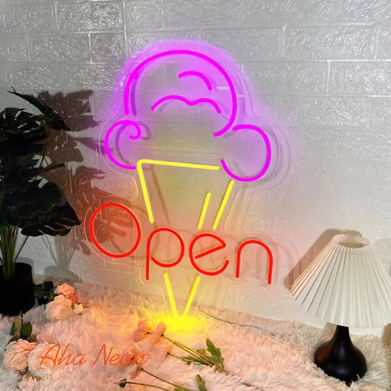 Ice Cream Neon Open Sign - Aha Neon®