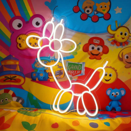 Ballon giraffe neon white light in a dorm.