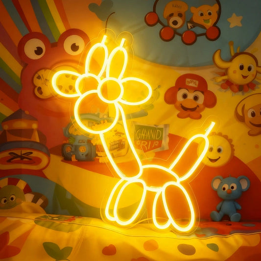 Ballon giraffe neon lemon yellow light in a dorm.