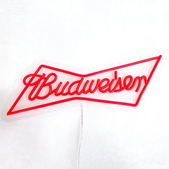 Budweiser neon sign on a white background