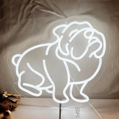 Neon white light shape like a bulldog in a dark background