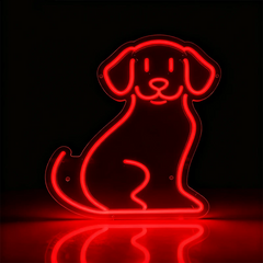 Neon red dog shape on a black background
