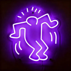 Neon purple artwork of a stylized figure on a dark background