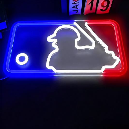 Neon sign of major league baseball player on a dark background