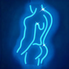 Neon ice blue outline of a person on a dark blue background