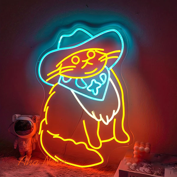Cowboy Cat Neon Wall Art