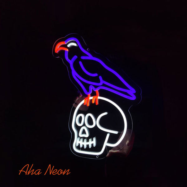 Crow with Skull Neon Light Sign