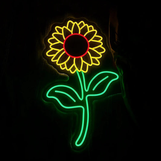 Neon sunflower design on a dark background