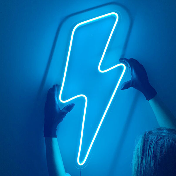 Lightning Bolt Neon Sign - Ice Blue