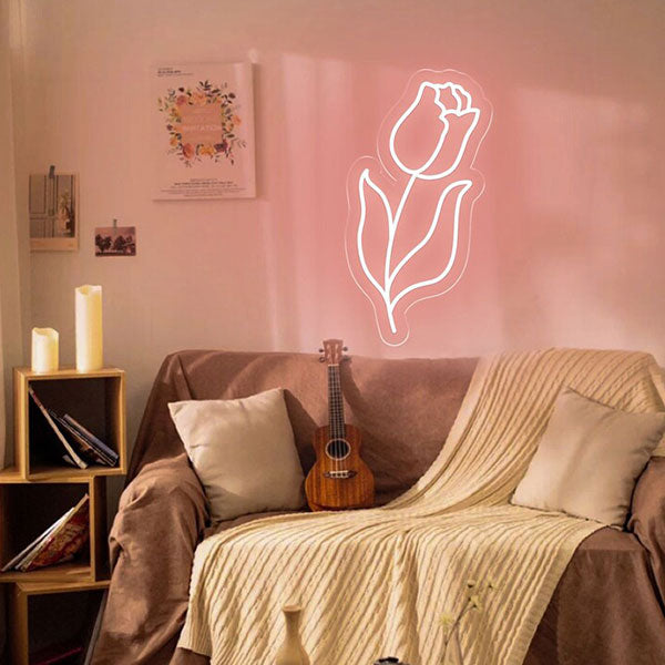 Tulip Neon Wall Art - Light Pink