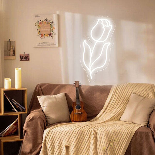 Tulip Neon Wall Art - White